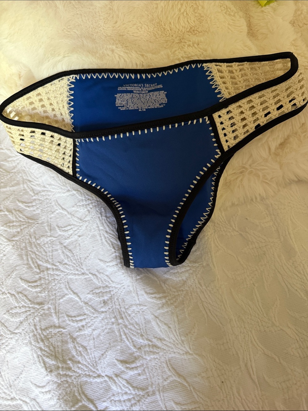 Victoria's Secret Royal Blue Crochet-Panel Bikini Bottom